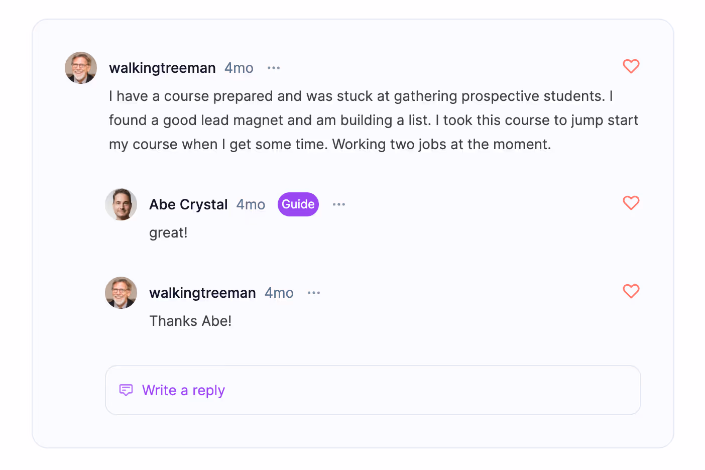 Threaded discussion showing student post with instructor reply